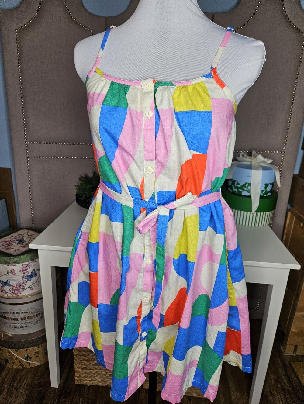 Hannah Andersson Geometric Mod Mini Dress Blue Pink